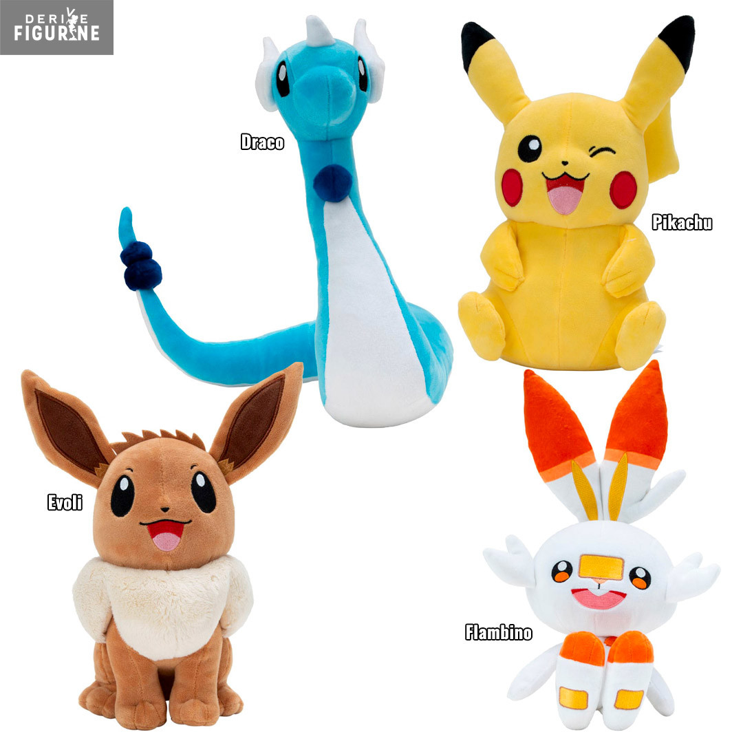 Peluche Pokémon - Draco, Flambino, Évoli ou Pikachu - Jazwares