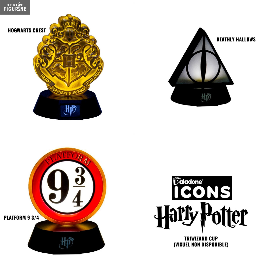 Veilleuse Harry Potter - Platform 9 3/4, Deathly Hallows, Hogwarts Crest ou  Triwizard Cup, 3D Icon