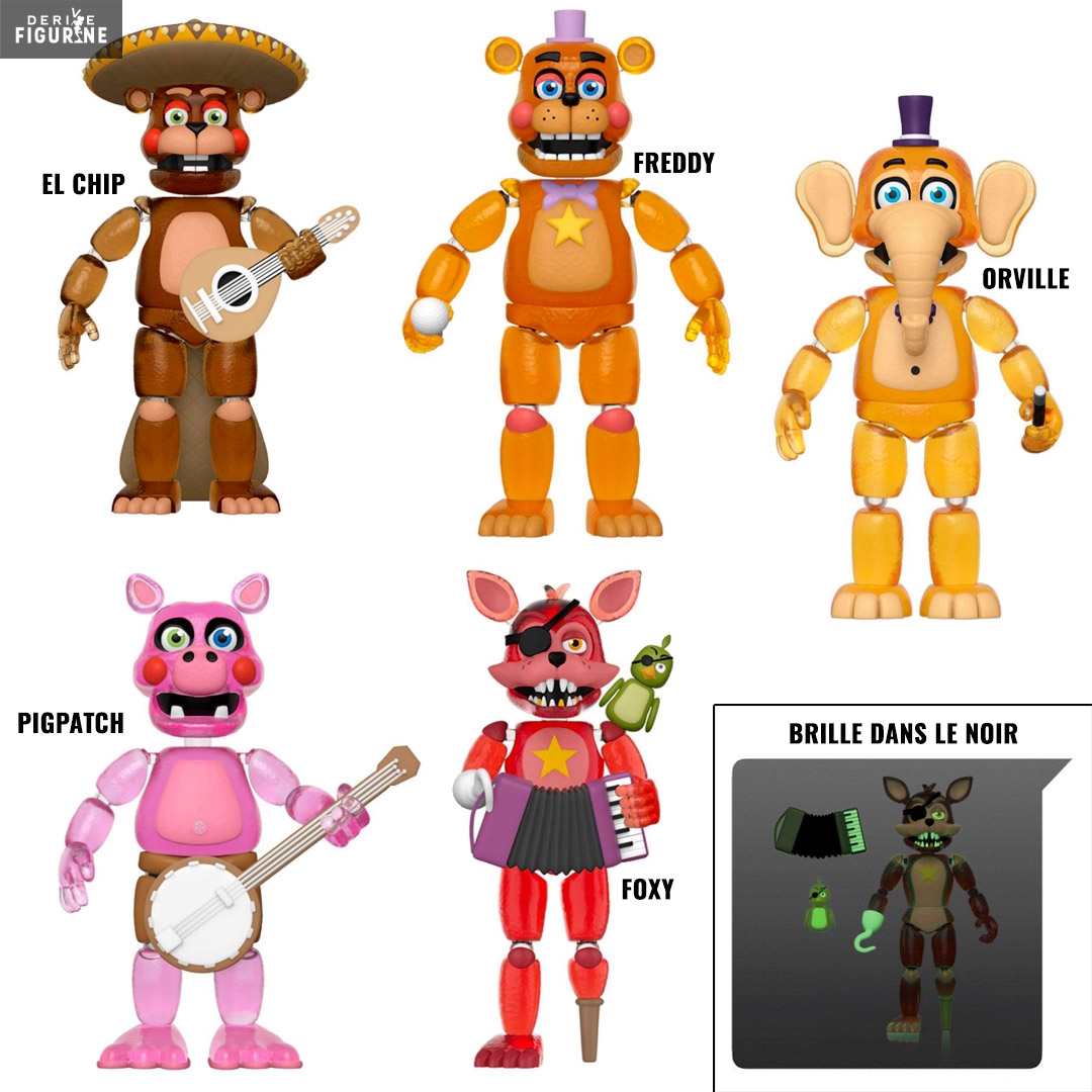 Inspired by FNAF Pizzeria Simulator (Set of 6 pcs), Tall 5-6 inches,  Animatronics Toys [Rockstar Foxy, Pigpatch, Orville Elephant, El Chip,  Scrap Baby] : : Toys